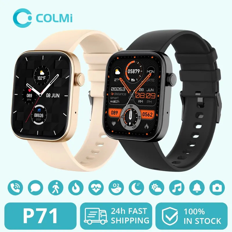 COLMI P71 Voice Calling Smartwatch ผู้ชายการตรวจสอบสุขภาพ IP68 กันน้ําสมาร์ทการแจ้งเตือน Voice Assis