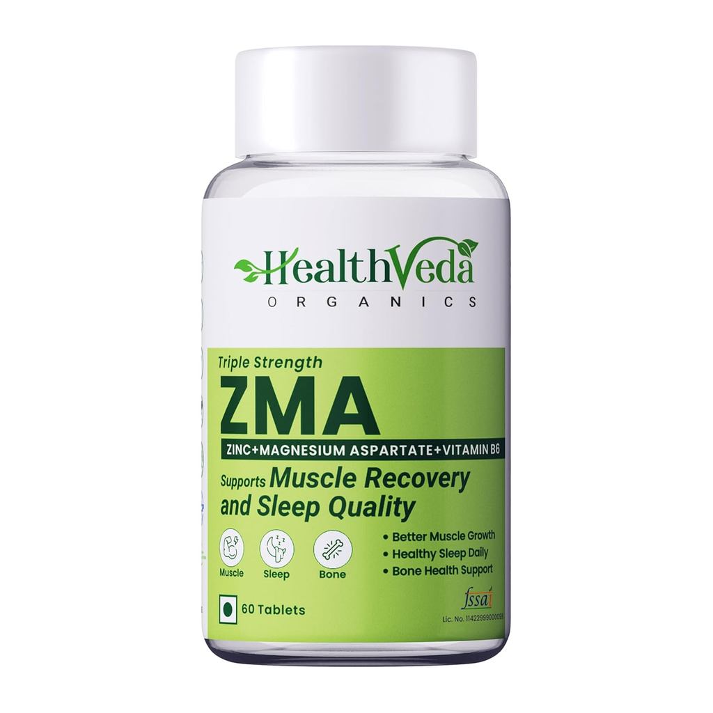 Health Veda Organics ZMA for Men | สังกะสี แมกนีเซียม & วิตามิน ข6 | เม็ดผัก 60 เม็ด | รองรับกล้ามเน