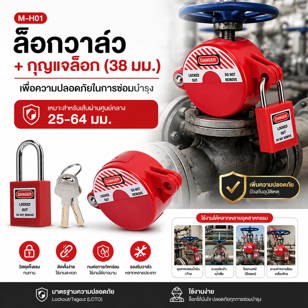 【Lockout】วาล์วล็อคนิรภัยถังแก๊ส ขนาด 25-64มม/64-127มม วัสดุ ABS แข็งแรง ตัวล็อกวาล์ว มือหมุน เพื่อความปลอดภัย