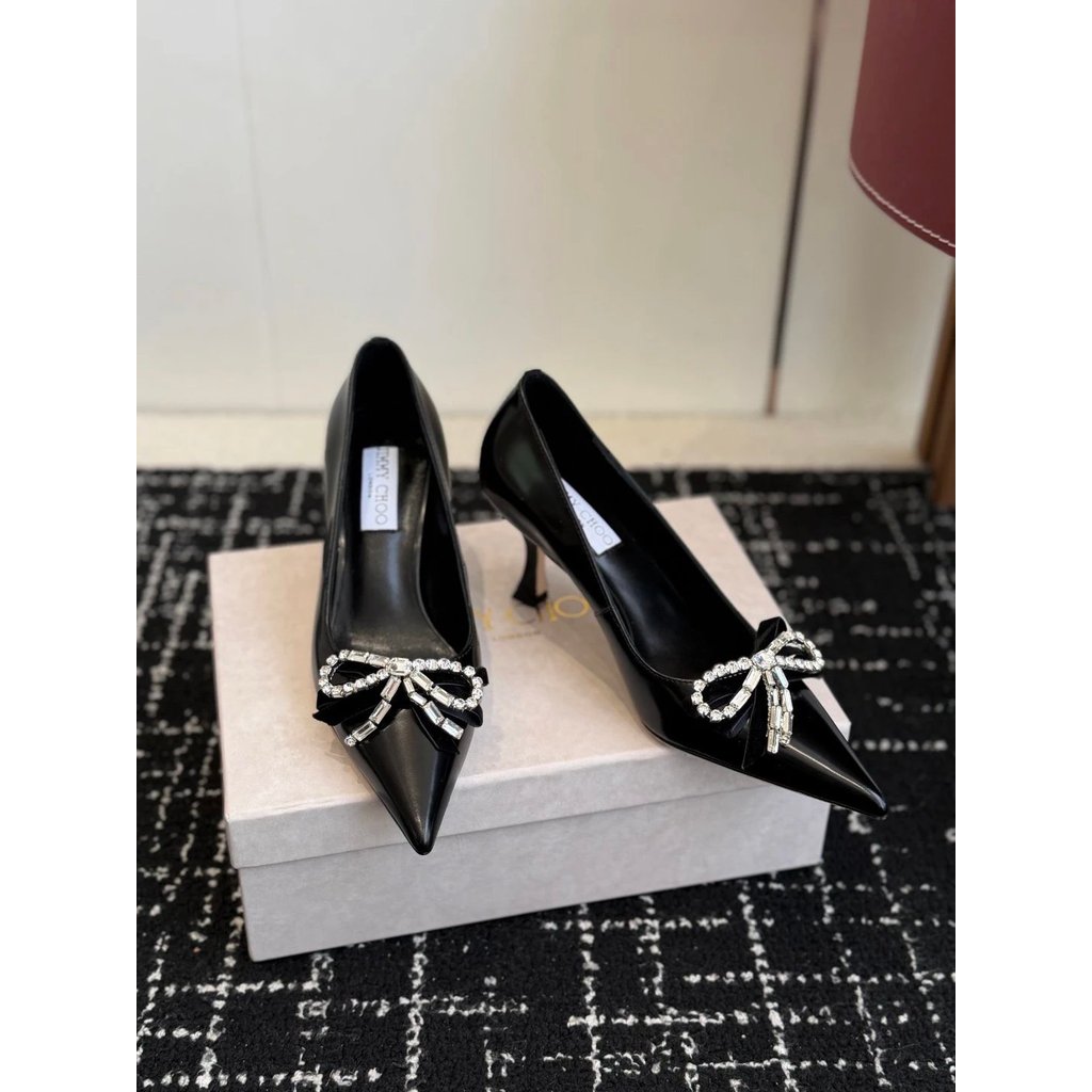 2026.1.1-6.5 ซม. ส้น Jay Choo Jimmy Choo JC Bow รองเท้าส้นสูง