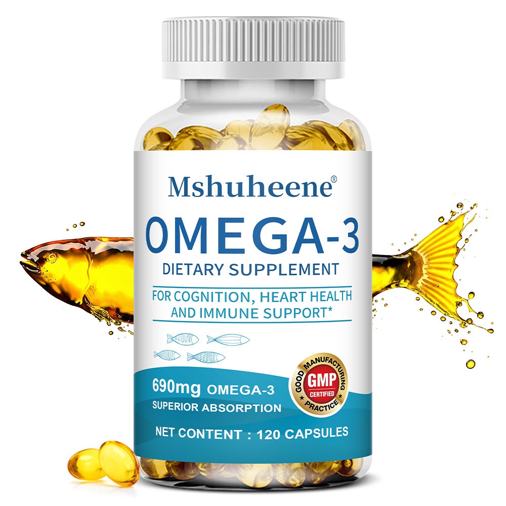 Mshuheene Omega-3 Fish Oil อาหารเสริม - โพแทสเซียมสูง 690 มก. EPA & DHA เพื่อสุขภาพหัวใจ ความรู้ความ
