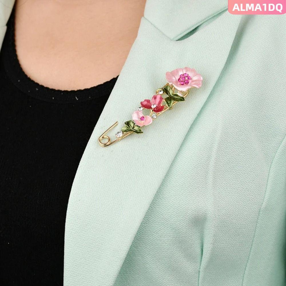 ALMA1DQ เข็มกลัดเคลือบ, DIY 8 ซม.เข็มกลัด,เครื่องประดับ Rhinestone หรูหรา 3 สีดอกไม้ปก Pin