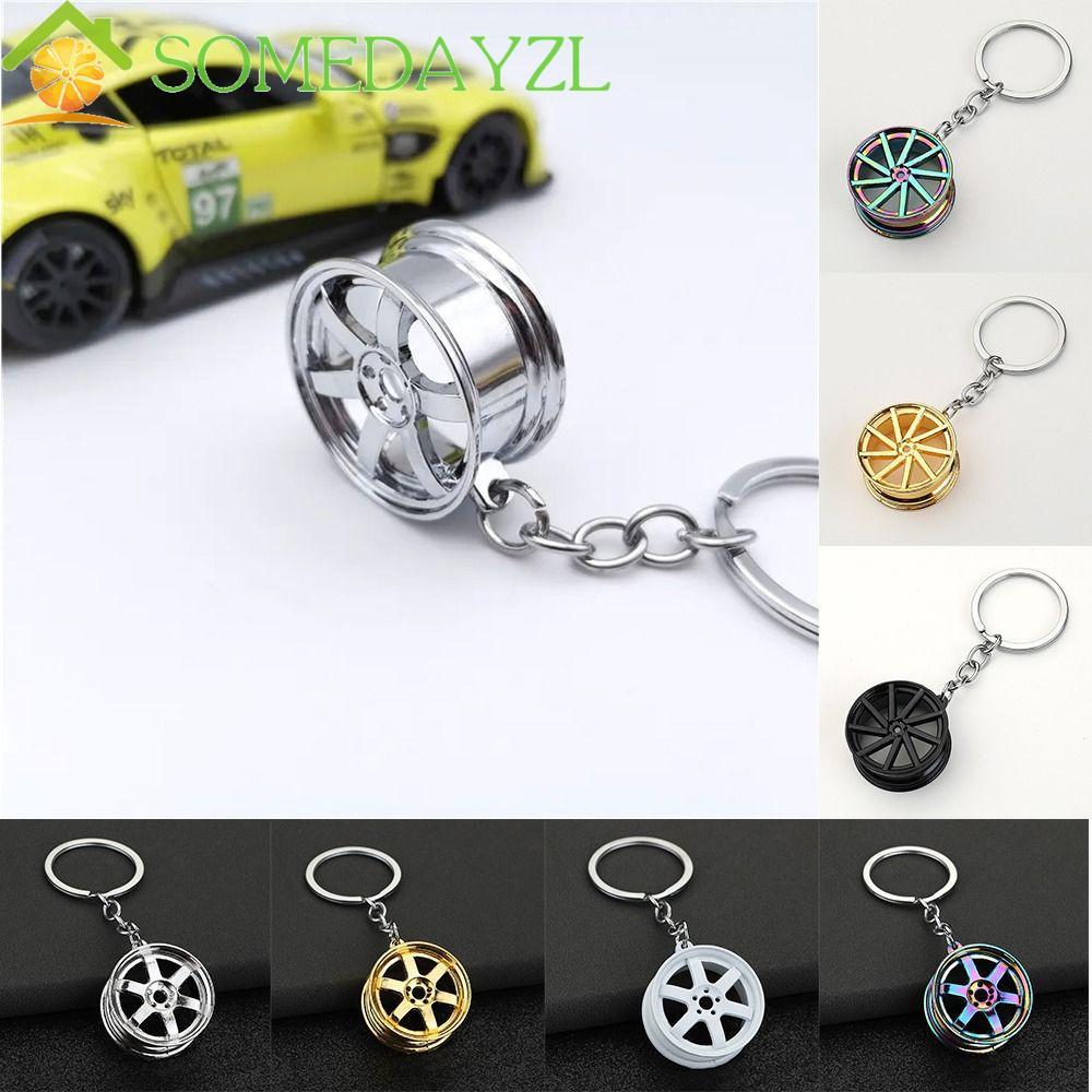 SOMEDAYZL พวงกุญแจรถ, Alloy Wheel Hub Tyre Rim Key Holder, บุคลิกภาพ INS พวงกุญแจ Mini Bag Charms