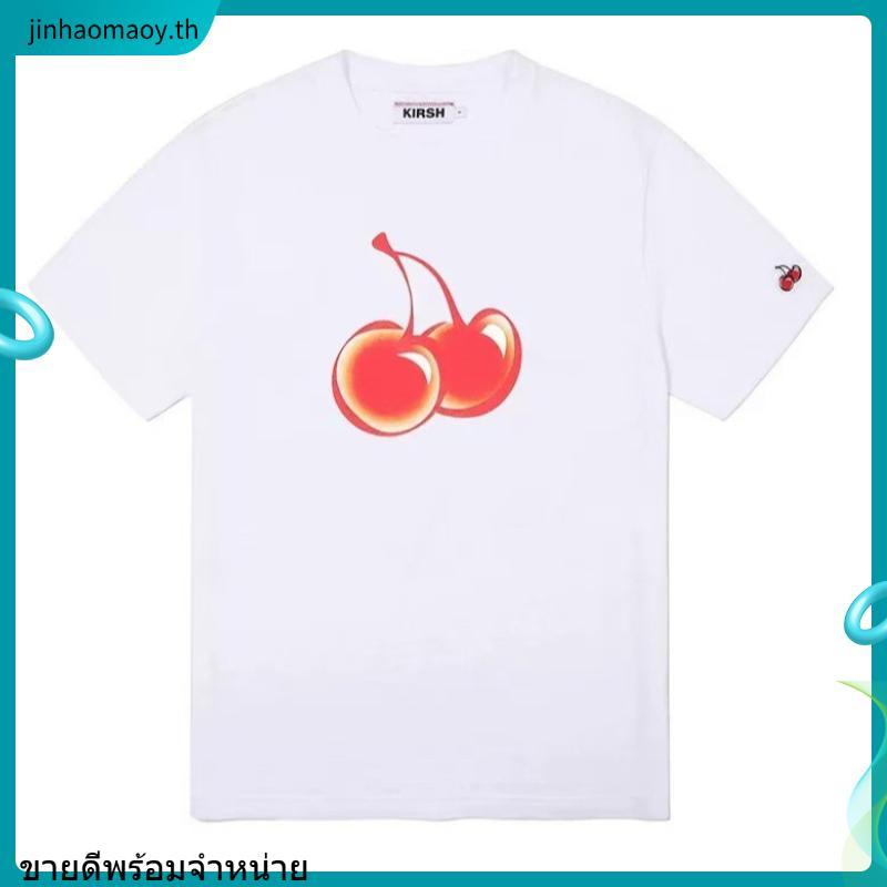 [ของแท้ 100%] KIRSH BIG CHERRY TOP เสื้อยืดคอกลม แขนสั้น สไตล์เกาหลี สีดำ-ขาว Ringer Tee ทาผิวขาว ระ