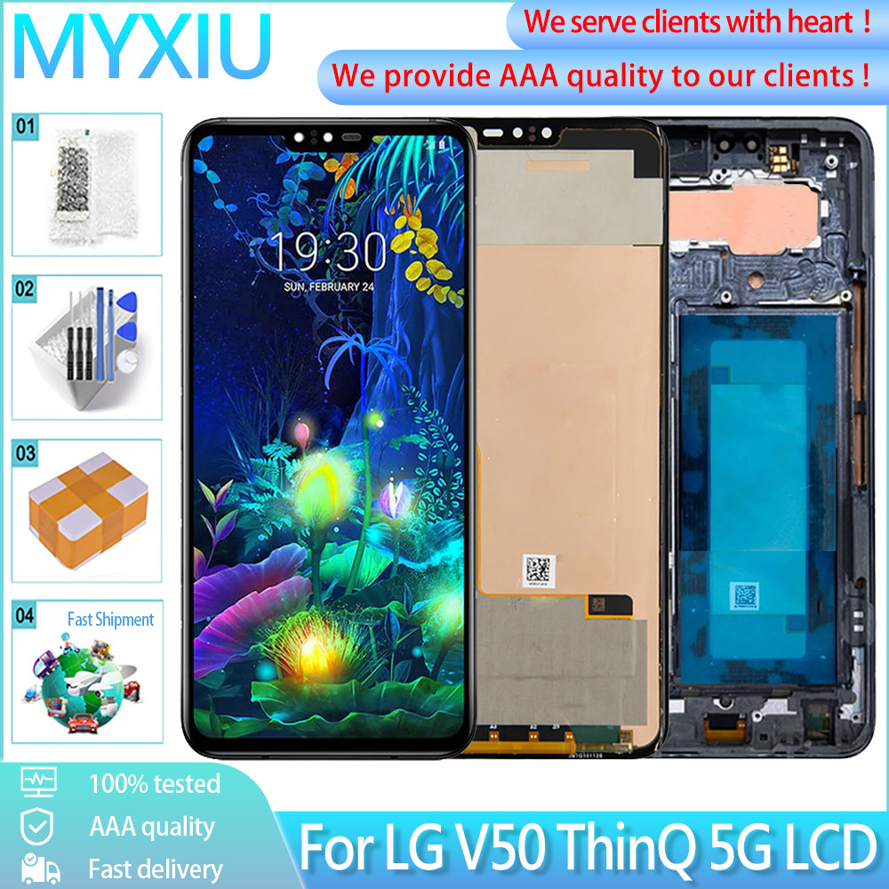 หน้าจอเดิมสําหรับ LG V50 ThinQ 5G จอแสดงผล LCD LM-V500 LM-V500N LM-V500EM LCD กรอบ Digitizer แผงประก