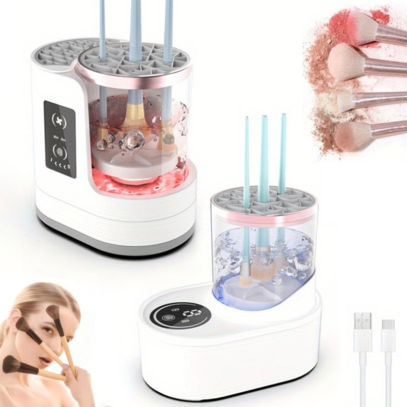 LSP 3 IN 1 เครื่องทําความสะอาดแปรงแต่งหน้าไฟฟ้าพร้อมแปรงแต่งหน้า-ผู้ถือ-แบบพกพาอัตโนมัติ USB เครื่องสําอางค์แปรงเครื