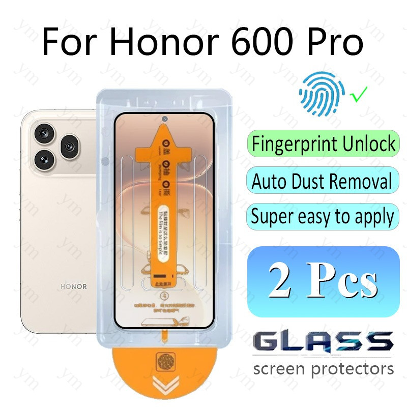 2 ชิ้น ฟิล์ม ฟิล์มกระจก Honor 600 Pro ปลดล็อคลายนิ้วมือ HD One-คลิกกระจกนิรภัยป้องกันหน้าจอฝุ่นฟรีป้