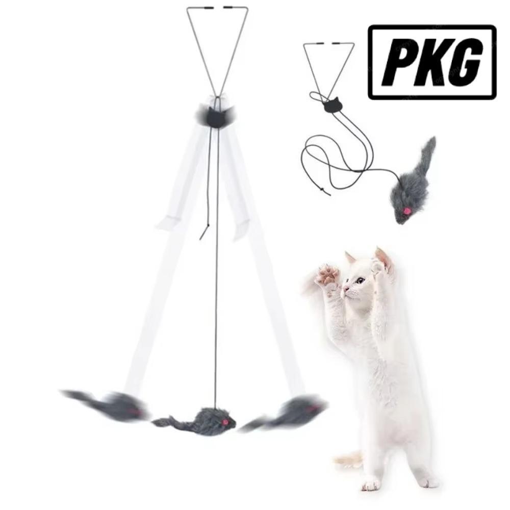 REPKG Cat Interactive Toy, เมาส์จําลอง Funny Self-hey Cat ของเล่น, แขวนประตู Retractable Cat Supplies แมว Stick Scratch เชือกเมาส์