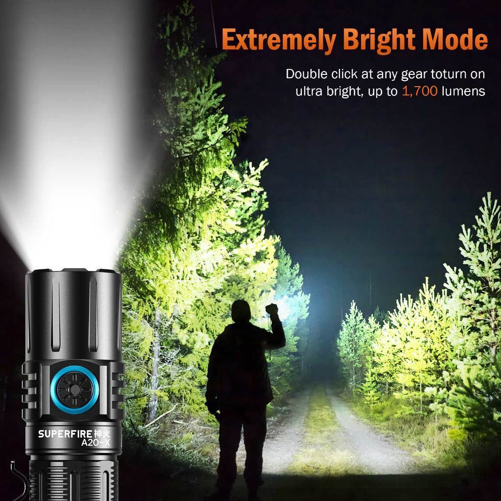 SUPERFIRE A20-X 20W ไฟฉาย LED แบตเตอรี่ 4000mAh ชาร์จได้ สว่างสูง ไฟทำงาน พกพาสะดวก — صورة 5