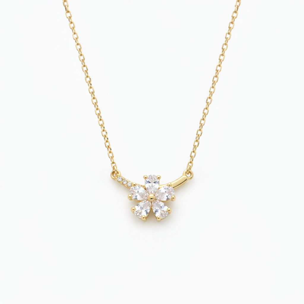 Laura Jewelry Lori สร้อยคอเงินผู้หญิง 5 กลีบดอกไม้ประดับหินประกายหรูหรา S0731D