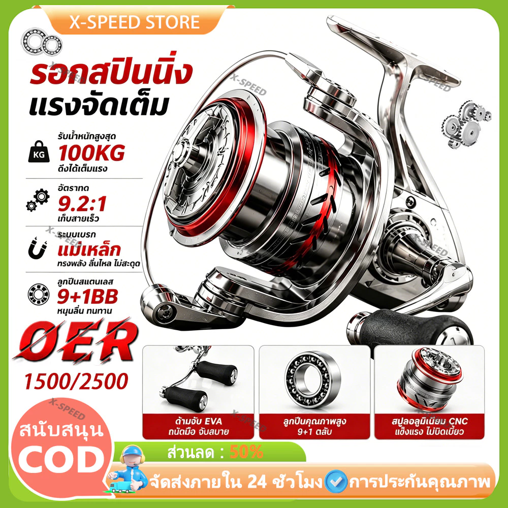 รอกตกปลา รอกสปินนิ่ง ORE1500 2500 3500 Gear Ratio 9.2:1 MAX DRAG 100KG รอกสปินถูกๆ คาร์บอนล่อหล่อซ้ายและขวามือรอกตกปลา
