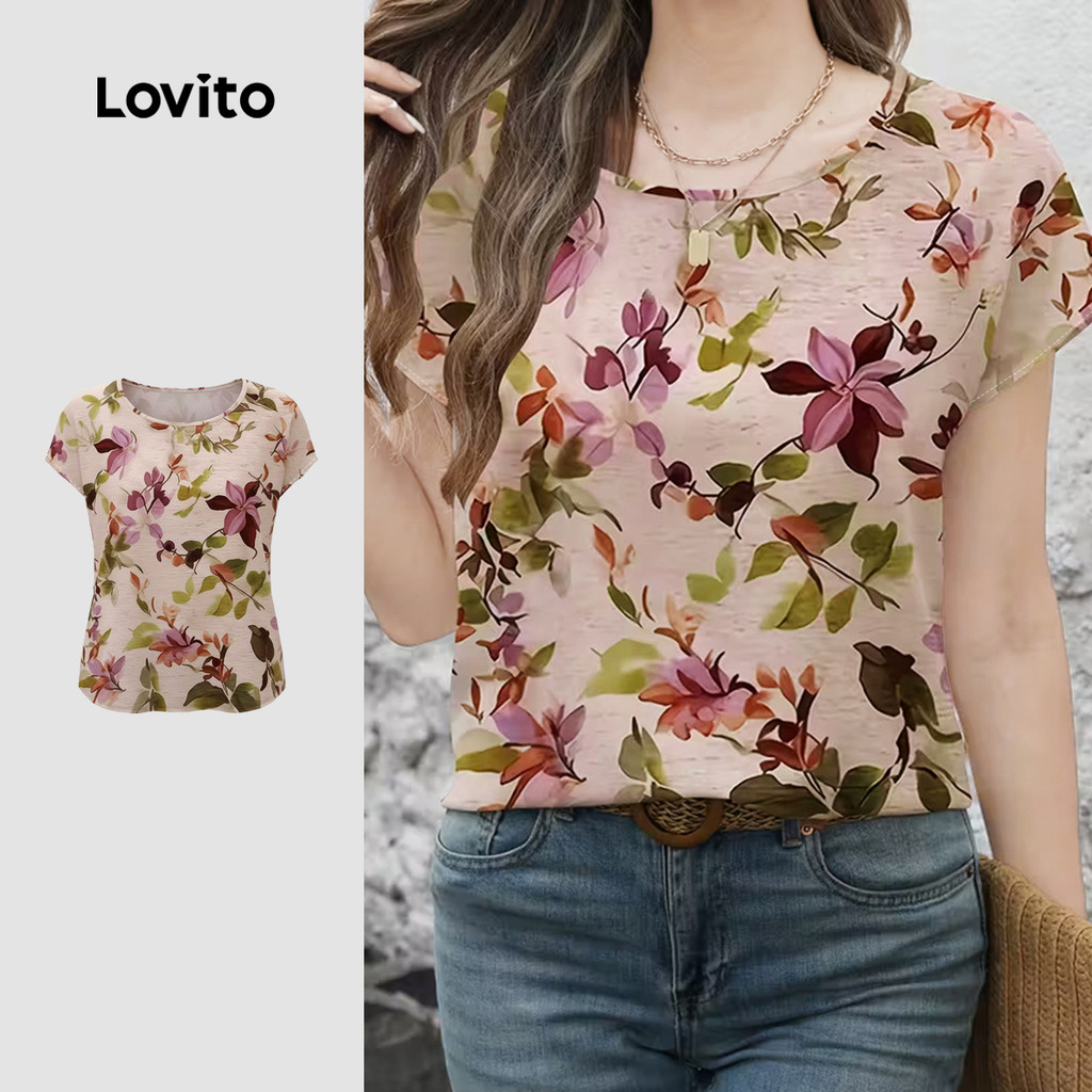 Lovito เสื้อเบลาส์ลําลองผู้หญิงสําหรับฤดูใบไม้ผลิและฤดูร้อน LK5ED232