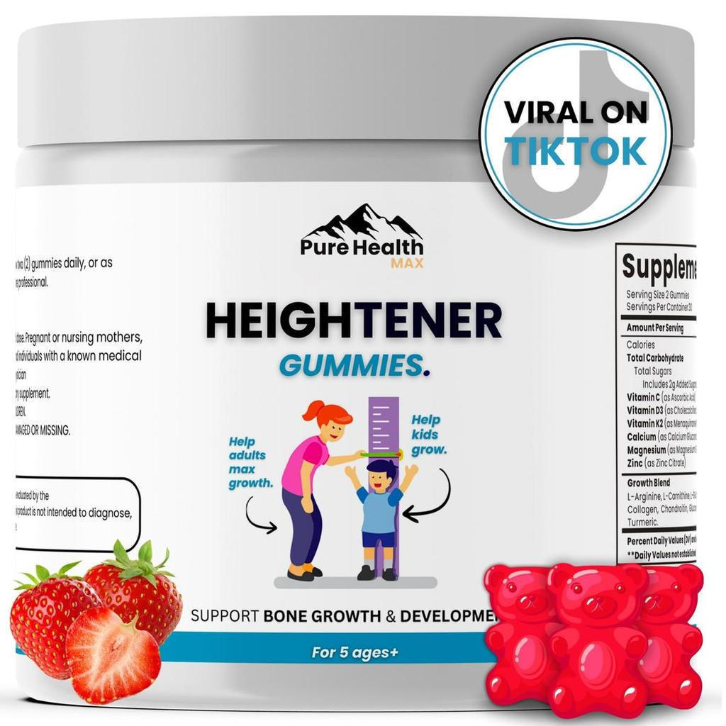 Pure Health MAX อาหารเสริมเพิ่มความสูง Gummy-Youth มี L-Arginine แคลเซียมและสังกะสี-60 Gummies-Healt