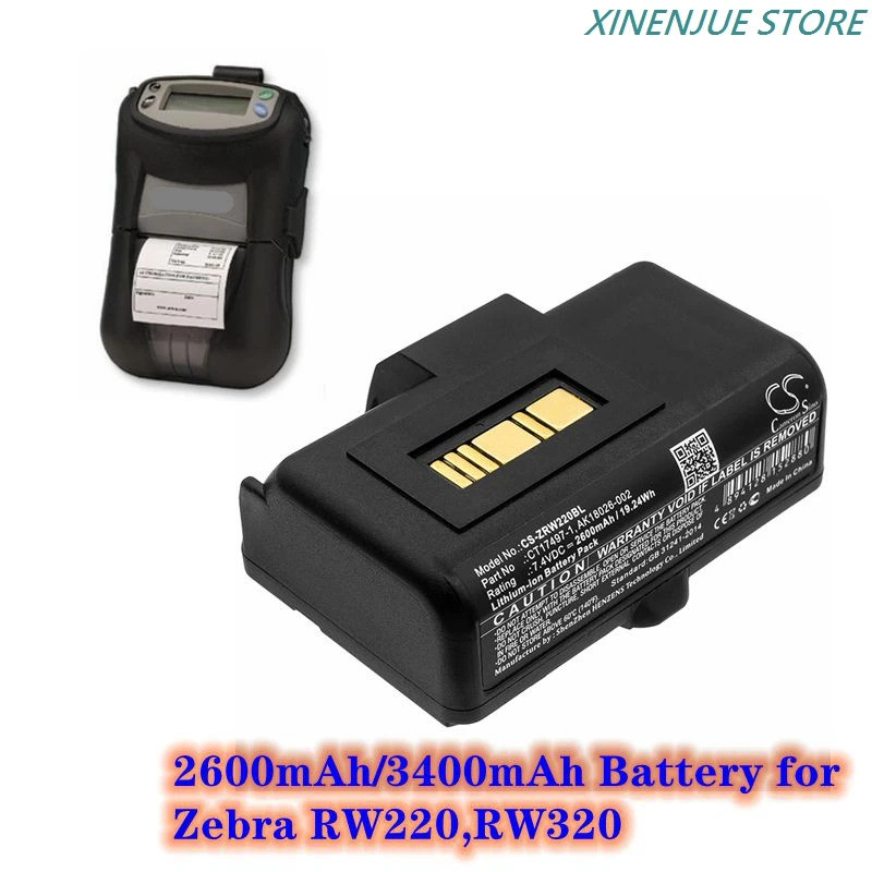แบตเตอรี่เครื่องพิมพ์แบบพกพา 7.4V/2600mAh/3400mAh CT17497-1,AK18026-002 สําหรับ Zebra RW220,RW320