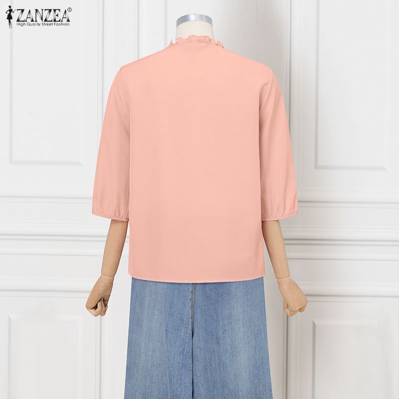 ZANZEA เสื้อลูกไม้คอกลม 3/4 สําหรับผู้หญิงเกาหลี — صورة 8