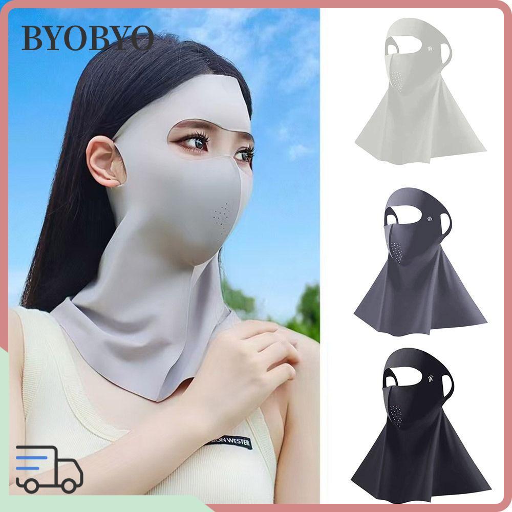 BYOBYO ผ้าพันคอคอป้องกันรังสียูวี, ผ้าไหมน้ําแข็งป้องกันแสงแดด, แฟชั่นป้องกันคอกันฝุ่นม่านบังแดดระบายอากาศใบหน้าฤดูร้อน