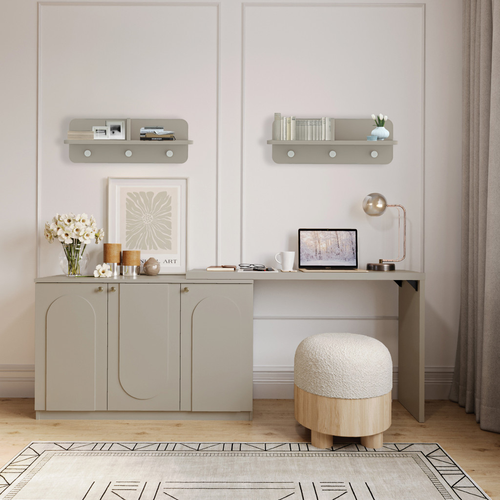 SB Design Square โต๊ะทำงาน Luma แถมฟรี ชั้นแขวน Explus 60 ซม. 2 ชิ้น สีครีม แบรนด์ SB FURNITURE