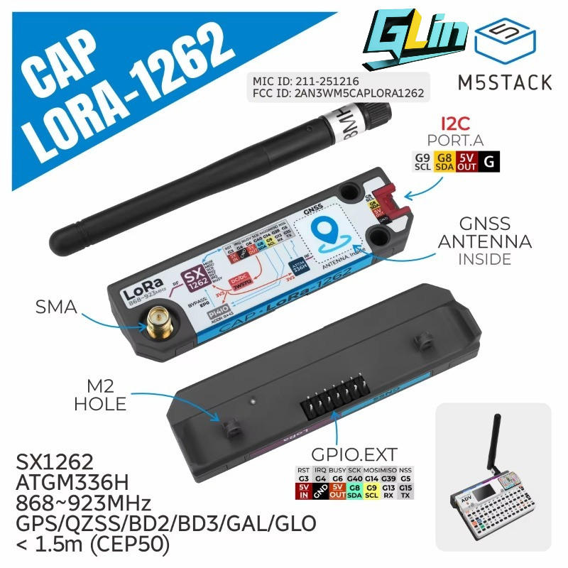 M5Stack LoRa-1262 สําหรับ Cardputer Adv (SX1262,ATGM336H) อุปกรณ์เสริมโมดูลขยาย