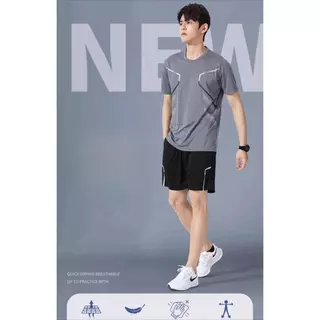 M-5XL ชุดกีฬาแขนสั้น + กางเกงขาสั้น แห้งเร็ว ใช้ได้ทั้งชายและหญิง มีหลายขนาดให้เลือก
