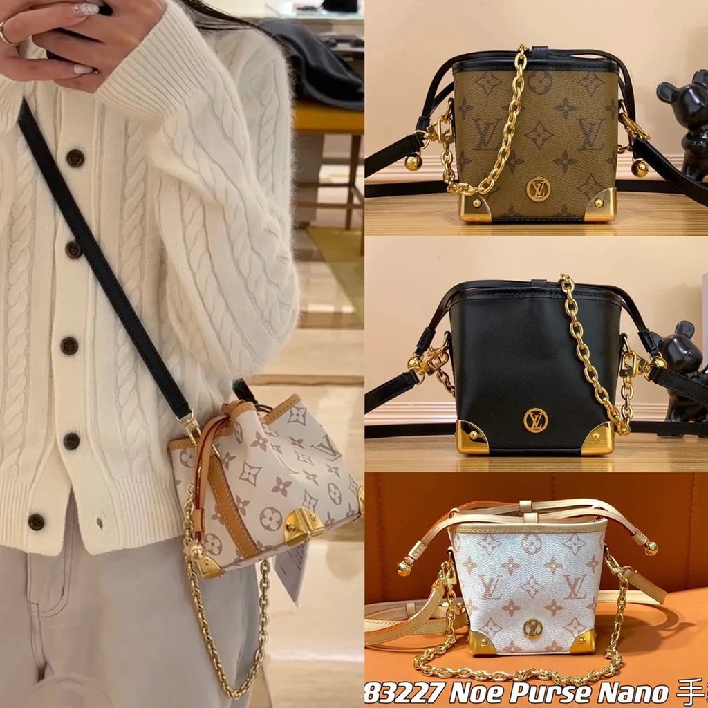 Louis Vuitton, LV ฤดูใบไม้ร่วงฤดูหนาวสไตล์ใหม่ 0nline0nly Mini Bucket Bag บาร์บีคิวข้าวสาลีกระเป๋าไห