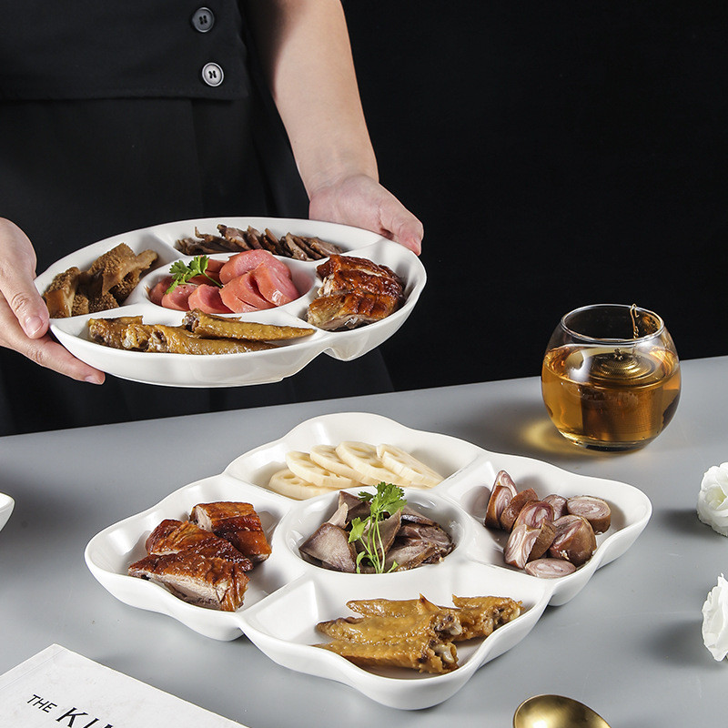 Braised Water Plater Plate Plate Plate Plate Multi-Grid Five-Grid Plate Ceramic Dinner Plate Plate P