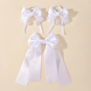 3 ชิ้นหวานสีขาว Bows กิ๊บติดผมสําหรับสาว Fresh Barrette Boutique ผ้าเต็มรูปแบบเด็ก Headwear อุปกรณ์เสริมผม