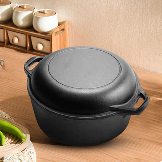 [Elizabeth1.th] 2 in 1 Iron Dutch Oven หม้อเตาอบ Dutch พร้อม Dual Handles Skillet ชุดเครื่องครัวสําหรับขนมปังทอดเบเกอรี่ Camping BBQ [Elizabeth1.th]