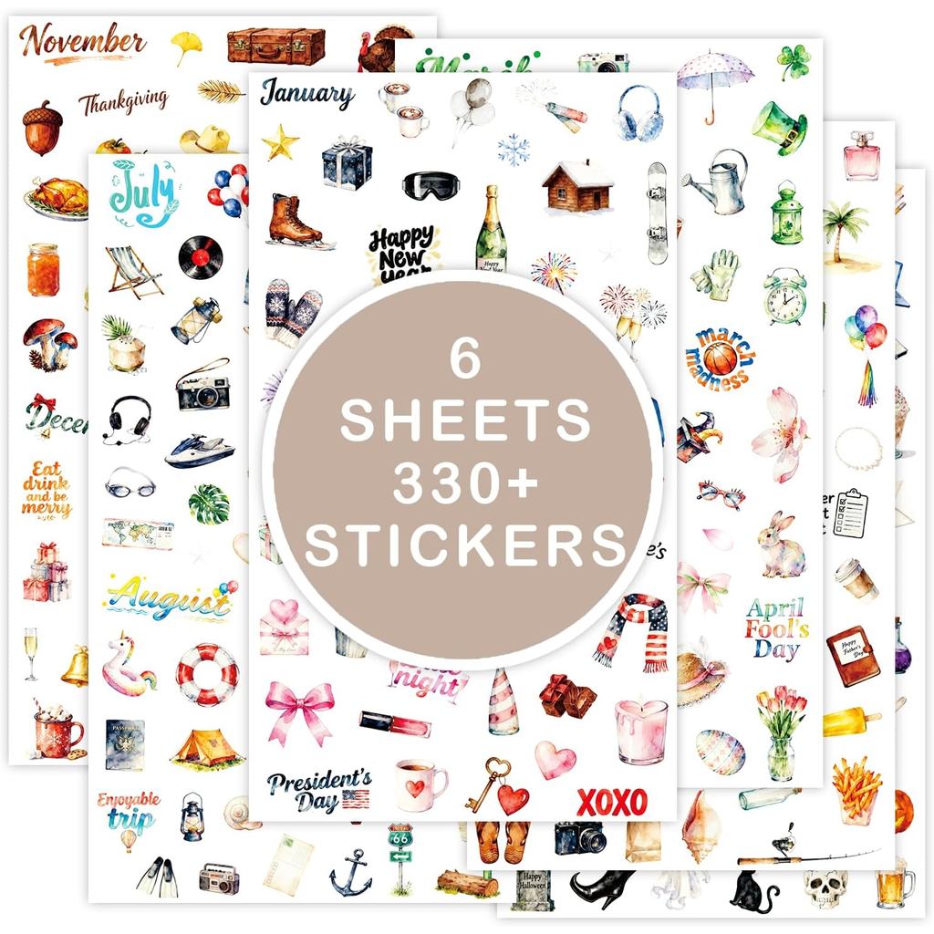 สติ๊กเกอร์วางแผน & สติ๊กเกอร์ปฏิทินสําหรับผู้ใหญ่ Planner, 330+ Holiday Seasonal Sticker for Planner