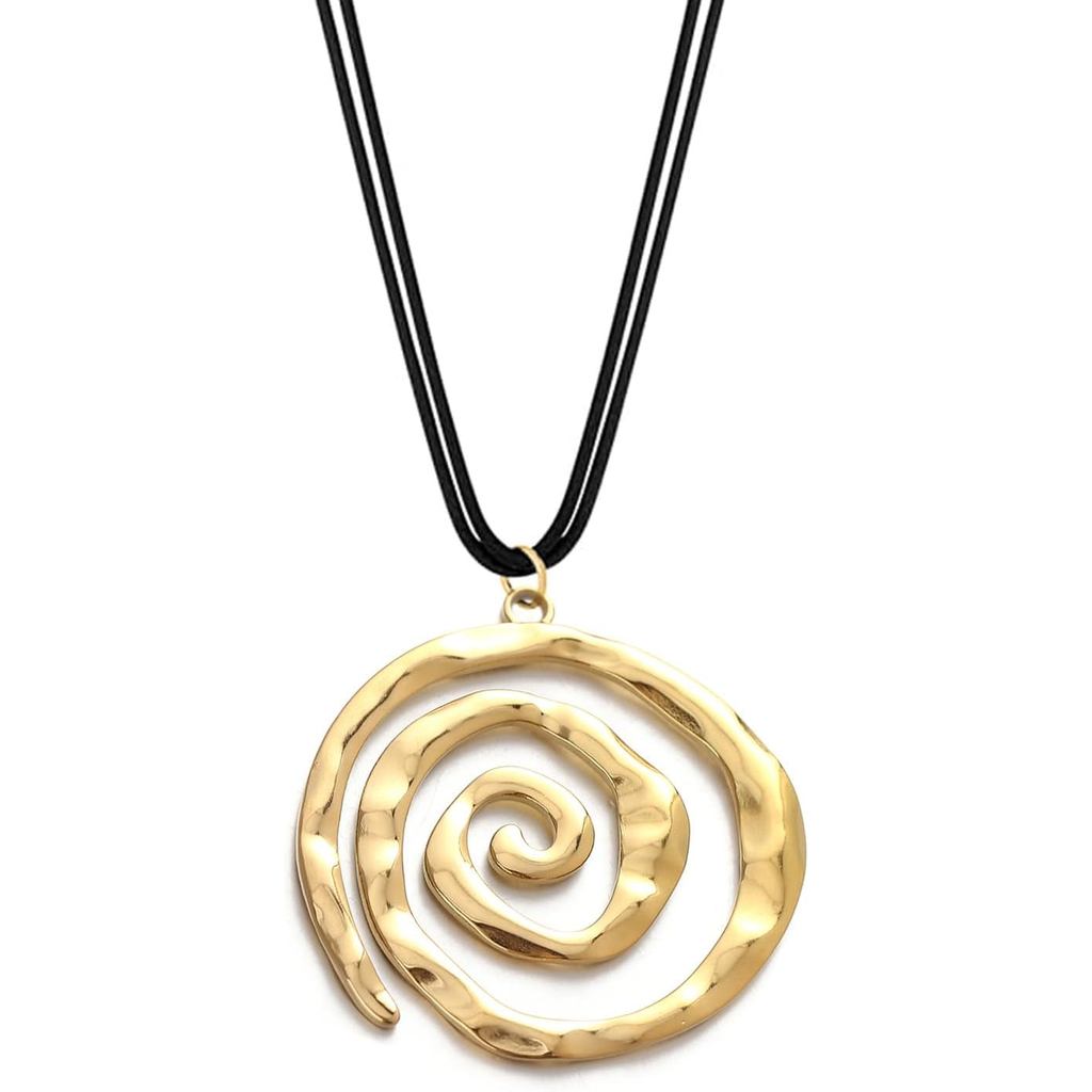 POYAMUSE Chunky Spiral Swirl Necklace สร้อยคอม้วนครึบสไตล์โบฮีเมียน กรังจ์ สำหรับผู้หญิง