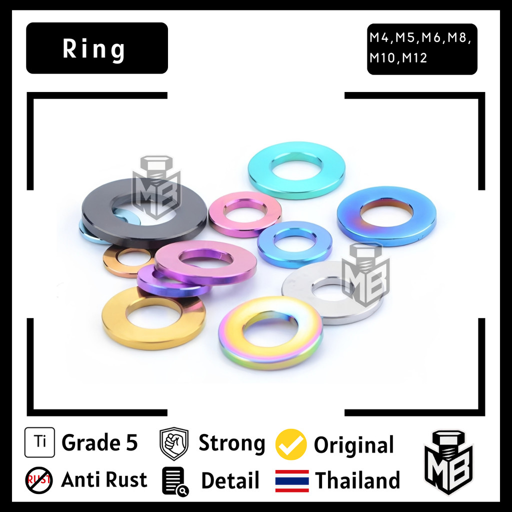 แหวนไทเทเนียม M5, M6, M8, M10, M12 เกรด 5 วัสดุไทเทเนียม Ti-6Al-4V