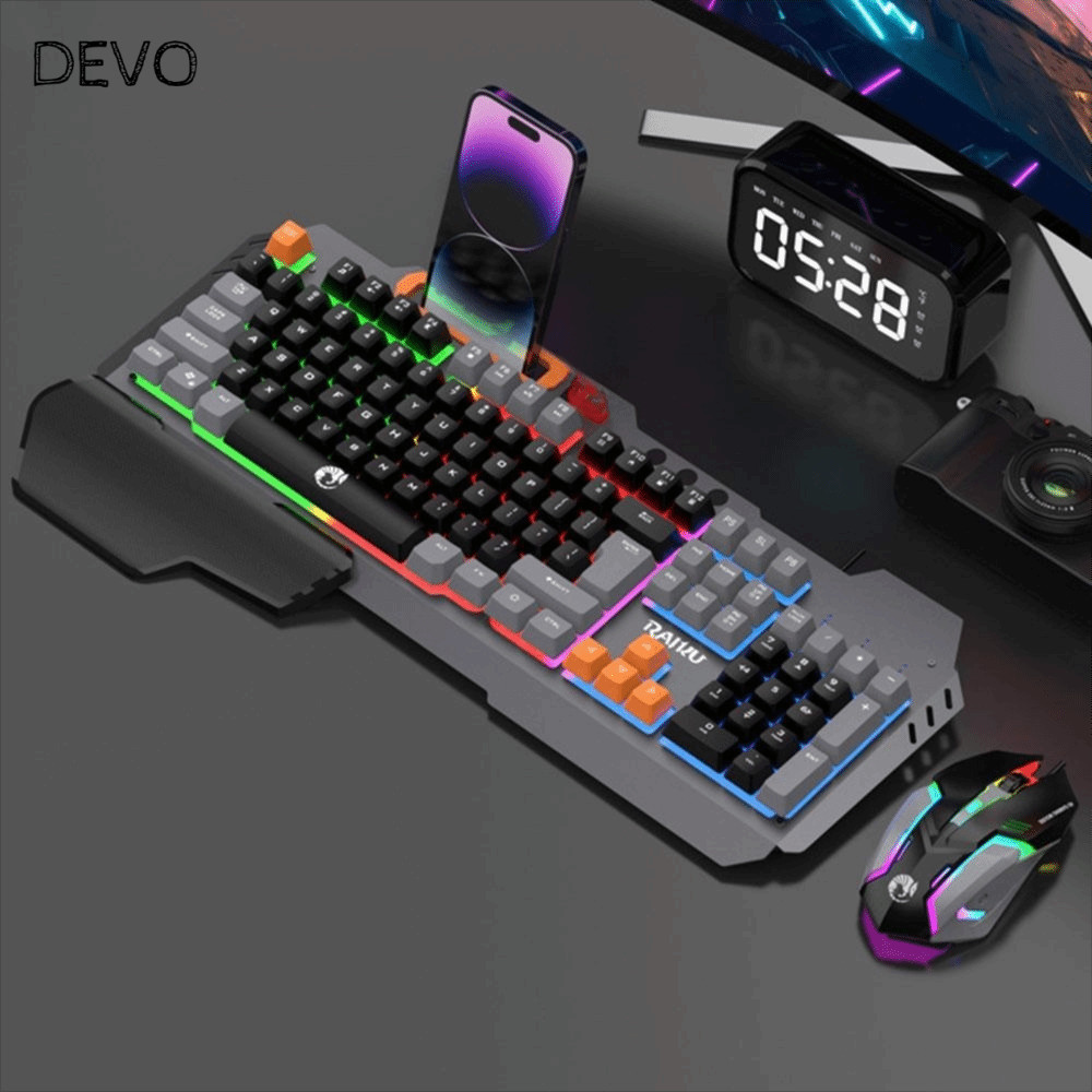 แป้นพิมพ์ DEVO RAIKU T16, ชุดเมาส์คีย์บอร์ดแสงการเชื่อมต่อ USB, แบ็คไลท์ส่องสว่าง 104 คีย์เกมคีย์บอร์ดแบบกลไกสํานักงาน