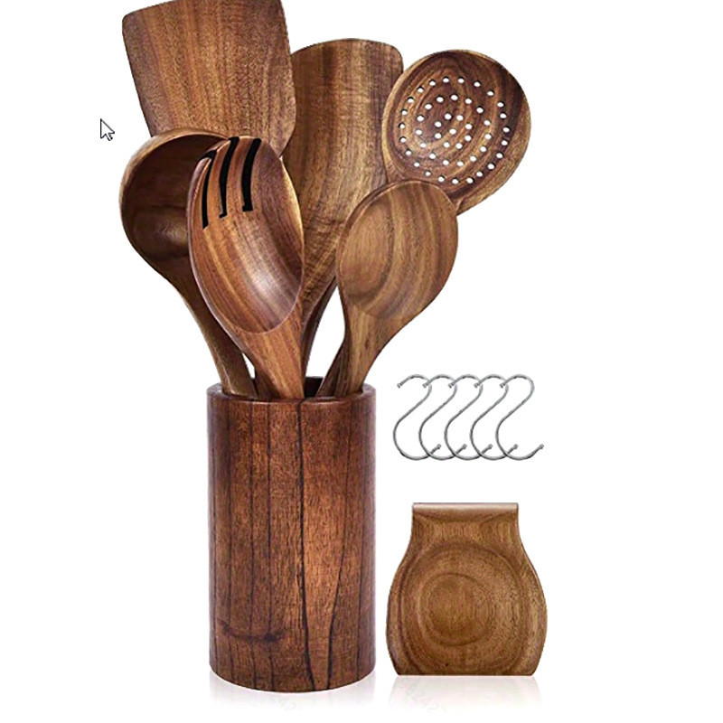 Acacia wood spatula, non-stick pan wooden spatula, long-handled wooden soup spoon, wooden small rice