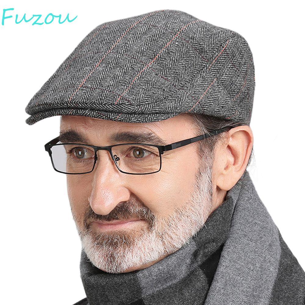 FUZOU Dad Visor Gatsby Cap Newsboy Cap ผ้าทําด้วยผ้าขนสัตว์ผ้าฝ้ายคลาสสิกกลางอายุ Beret