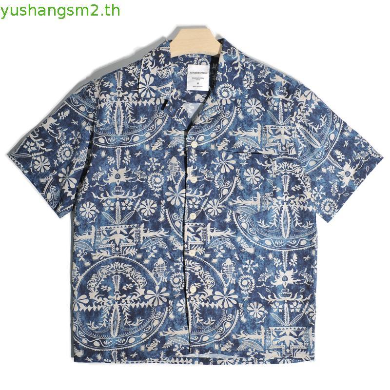 Ami Kaji เสื้อเชิ้ตแขนสั้นลายดอกไม้คอปกคิวบาสําหรับผู้ชายฤดูร้อนบางทรงปล่อยลําลองเสื้อฮาวายชายหาดgt0