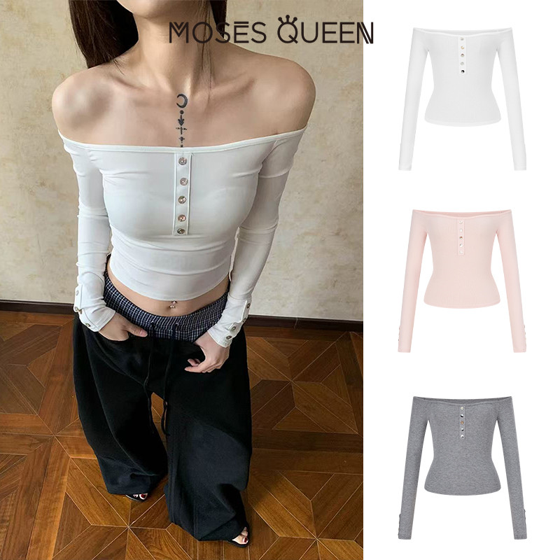 MOSESQUEEN Suburban เสื้อยืดเสื้อเบลาส์สุดชิคสําหรับผู้หญิงทรงเข้ารูปดีไซน์แขนกุดแขนสั้น #63628