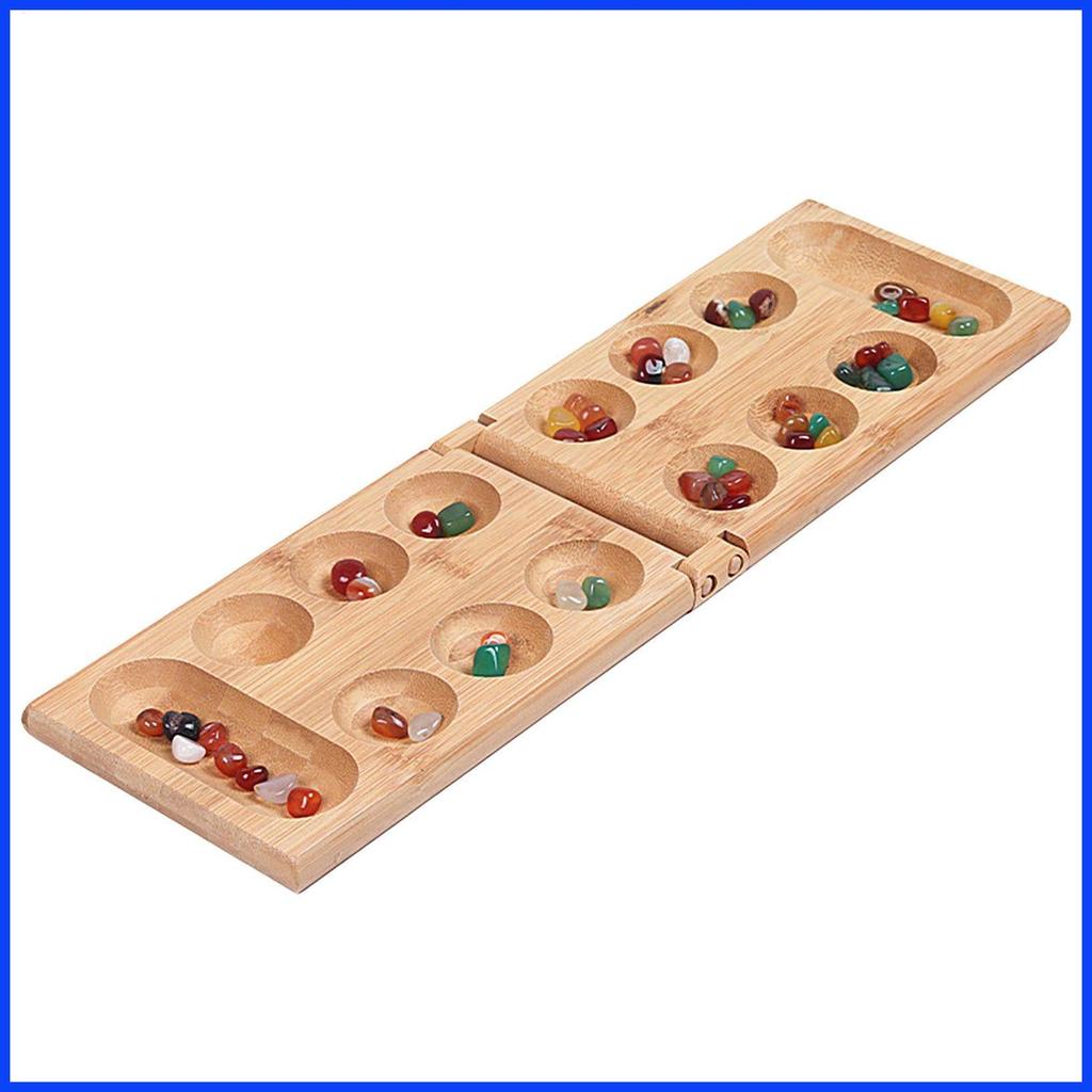 Mancala Board Game Set Portable Folding Board Glass Mancala Stones Set Portable Marble Game for Trav