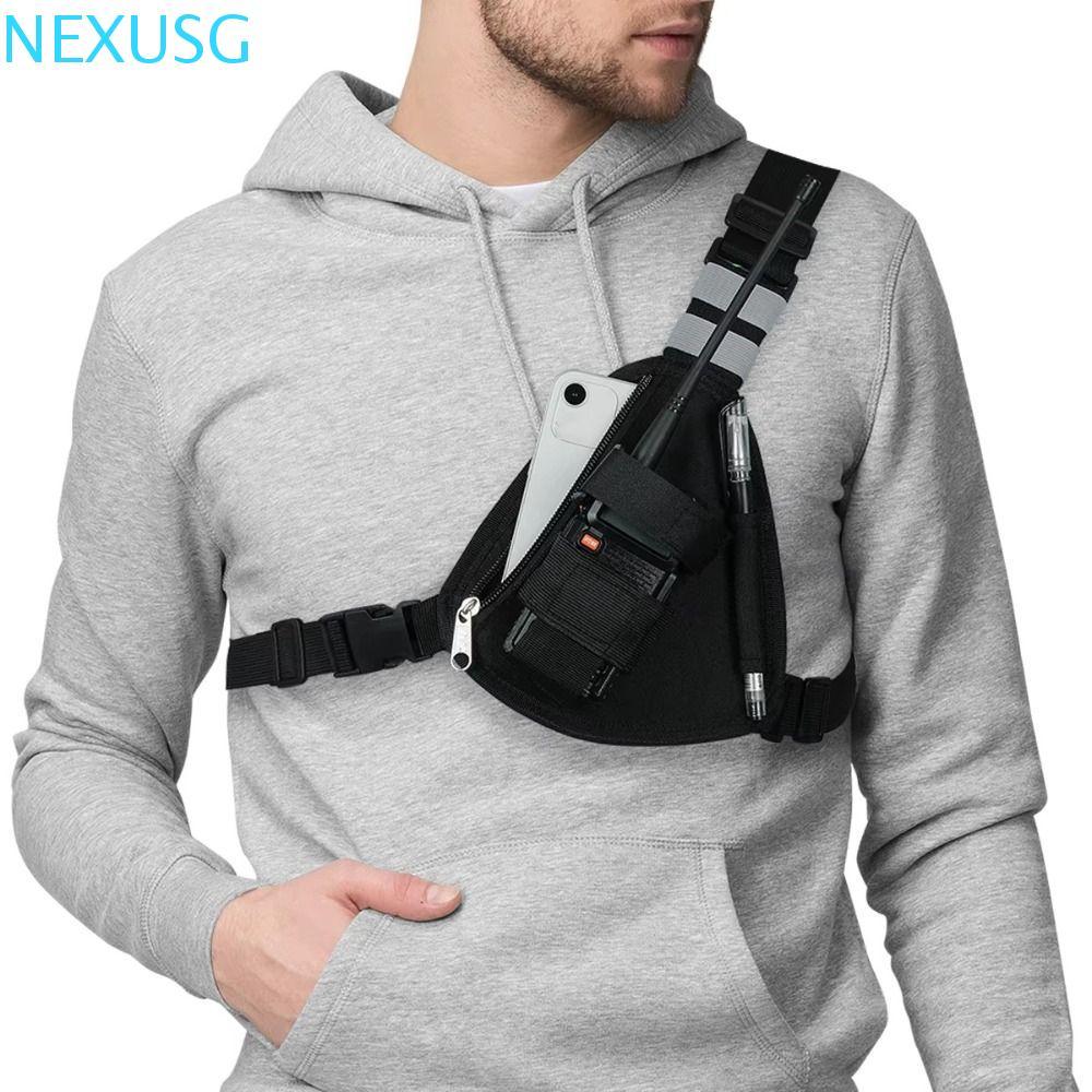 NEXUSG วิทยุสายรัดหน้าอกแพ็ค,กระเป๋าCrossbodyปรับWalkie Talkieกระเป๋า,กีฬากลางแจ้งมัลติฟังก์ชั่Oxfor