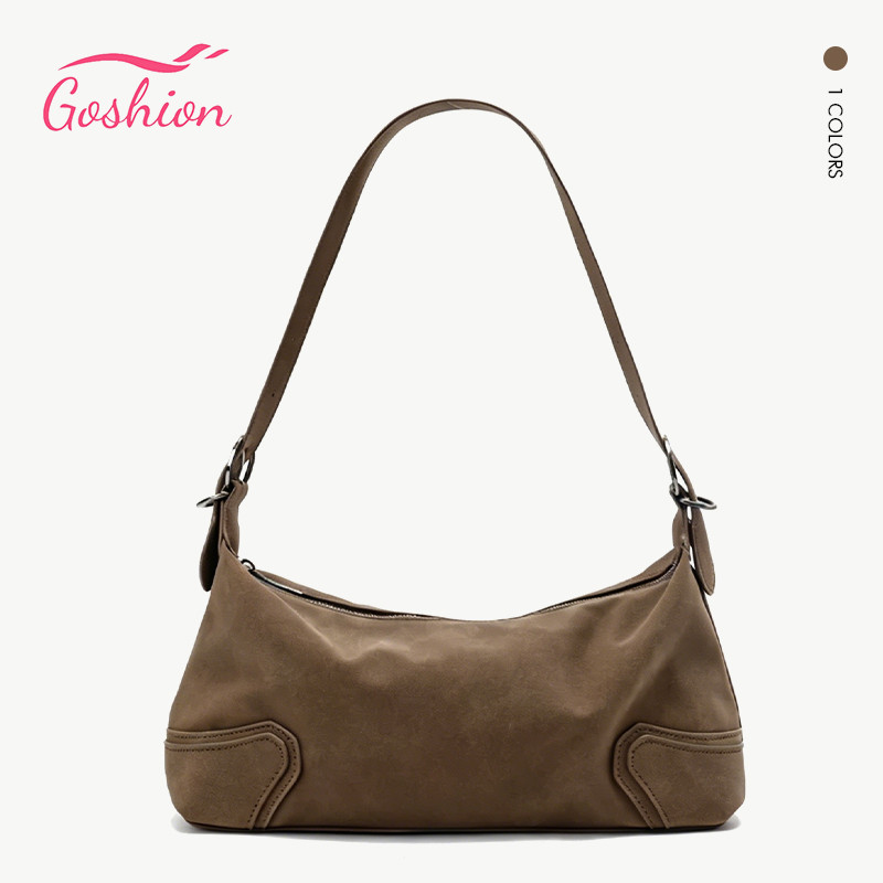 Goshion กระเป๋าสะพายข้างสตรี หนังมาสค์ เรโทร หรูหรา สายสะพายปรับได้ ใส่ของได้เยอะ