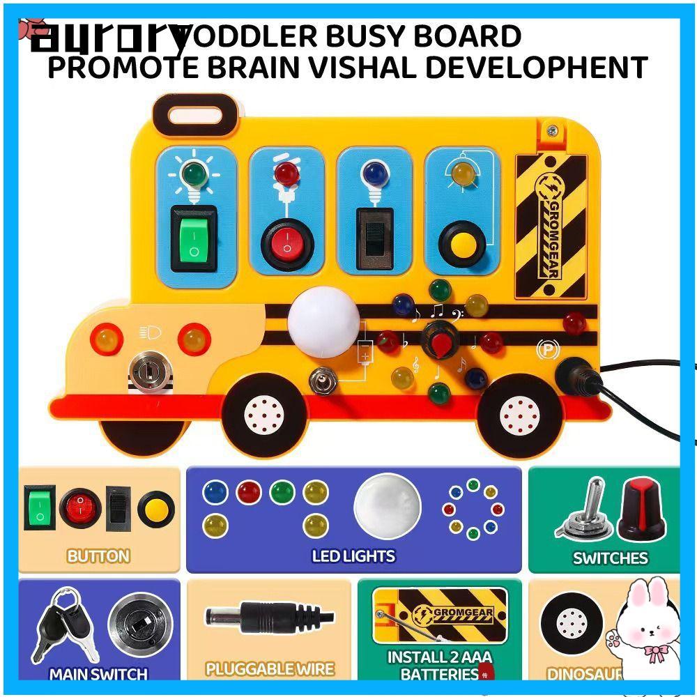 AURORY LED รถสวิทช์ของเล่น,พร้อมสวิตช์ไฟเสียงเครื่องยนต์ที่สมจริง Interactive School Bus การเรียนรู้