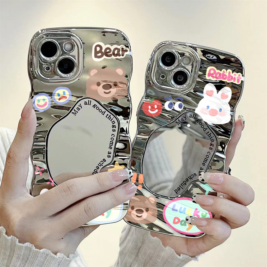 เคส OPPO A16 A18 A60 A79 A18 A54 A5S A15 A17 A3S A16 A58 A57 หมีกระต่าย เคสแข็งเวฟมิเรอร์ EWM108A