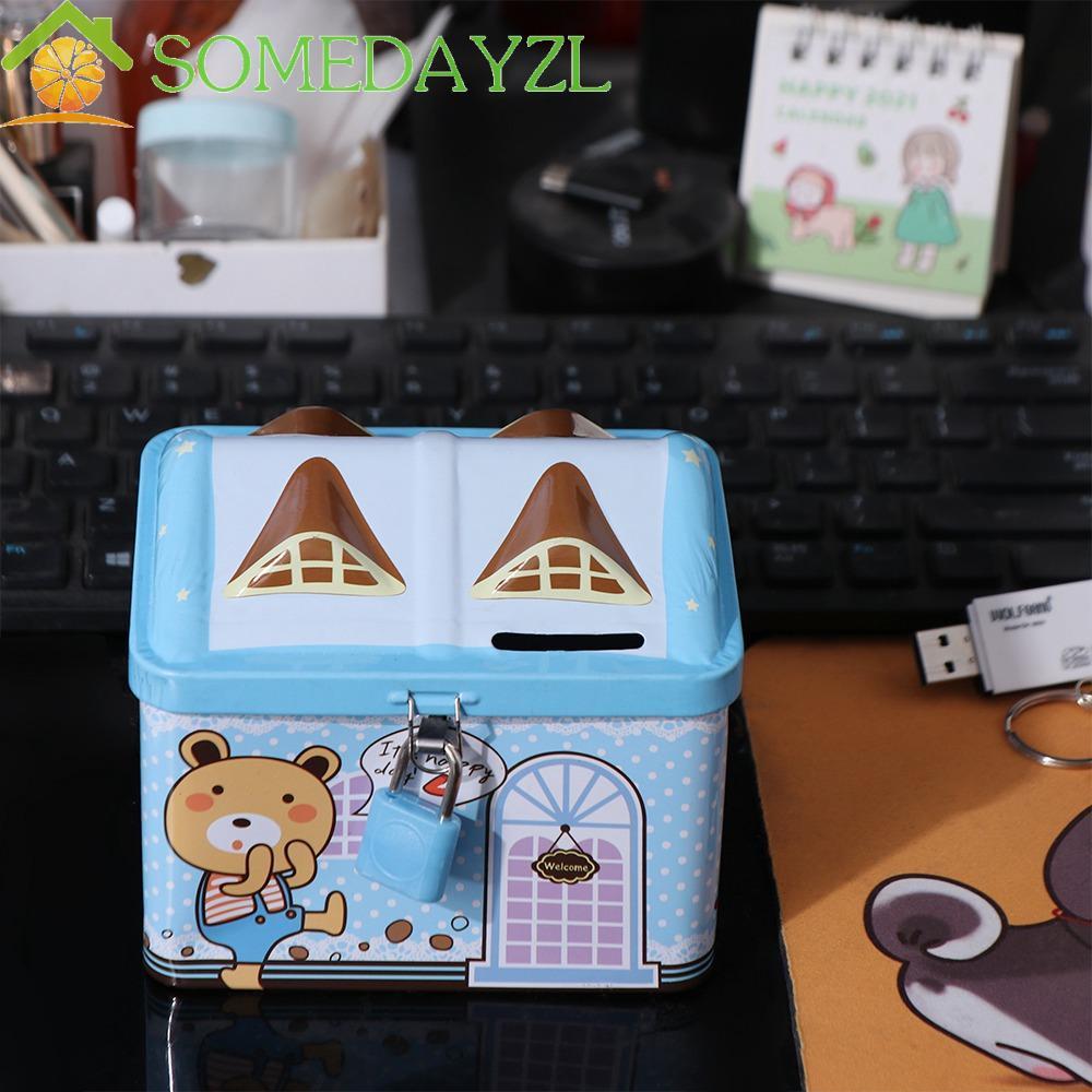 SOMEDAYZL House Coin Box, Creative Metal House Shape Piggy Bank, Money Box Cute with Key Lock Coin S