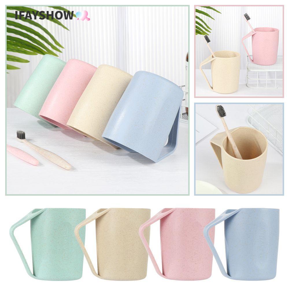 IFAYSHOW ฟางข้าวสาลี Tumblers ย่อยสลายได้ Travel Brushing Cup แก้วน้ําน้ํายาบ้วนปาก
