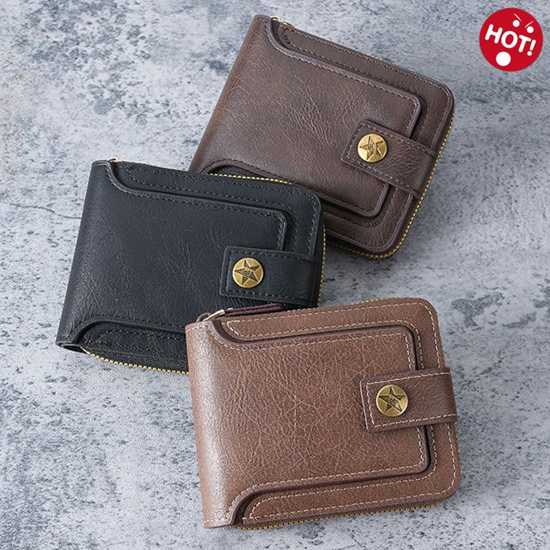 <xj>กระเป๋าสตางค์สําหรับผู้ชาย PU Bifold RFID Blocking Minimalist กระเป๋าสตางค์กระเป๋าผู้ถือบัตรของข