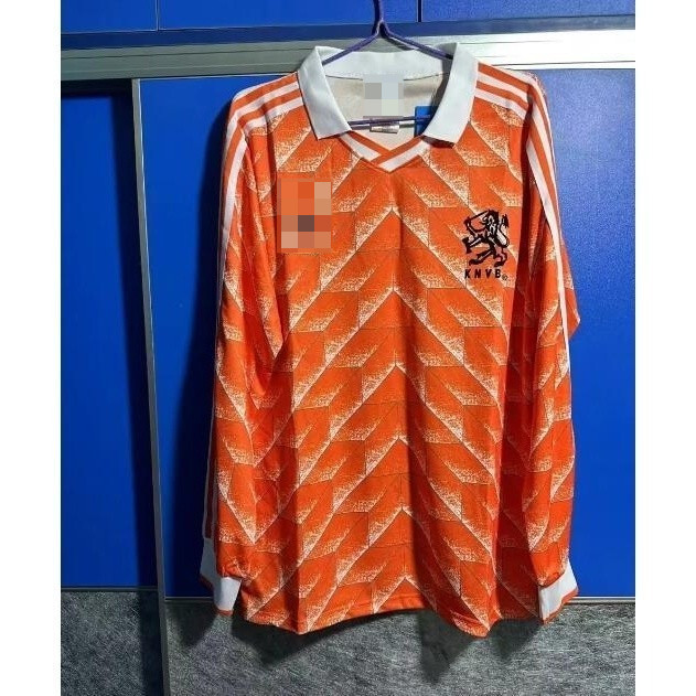 รูปแบบใหม่1988 เนเธอร์แลนด์ Home Retro Soccer Jersey Holland Football Vintage Soccer Jersey แขนยาว