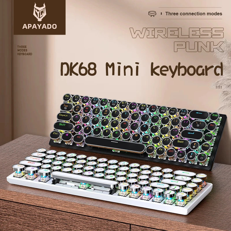 DK68 Punk Mechanical Keyboard ไร้สาย APAYA Dynamic RGB Lighting, การเชื่อมต่อสามโหมด Bluetooth 68 คี