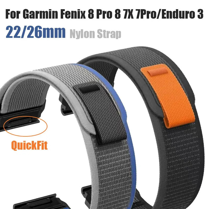 22 มม.26 มม.สายนาฬิกาไนลอนสําหรับ Garmin Fenix 8 Pro 8 E 7X/Instinct 2X/Tactix 8 7/Forerunner 970 96