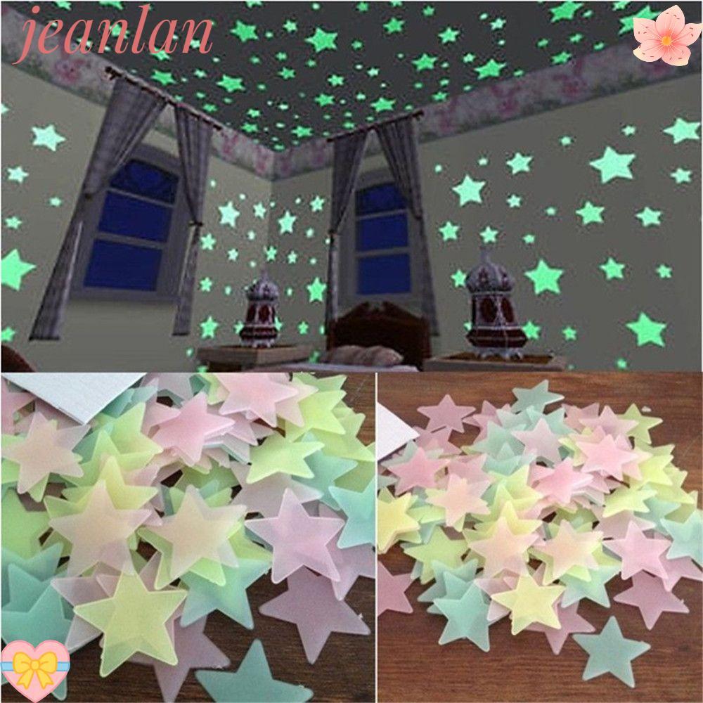 JLAN 100 ชิ้น/เซ็ต Luminous สติ๊กเกอร์ติดผนัง,สีสัน Star Glow In The Dark Luminous Decal, แฟชั่น DIY เนอสเซอรี่เครื่องประดับเรืองแสง Wall Art Decals เด็กตกแต่งห้องเด็ก