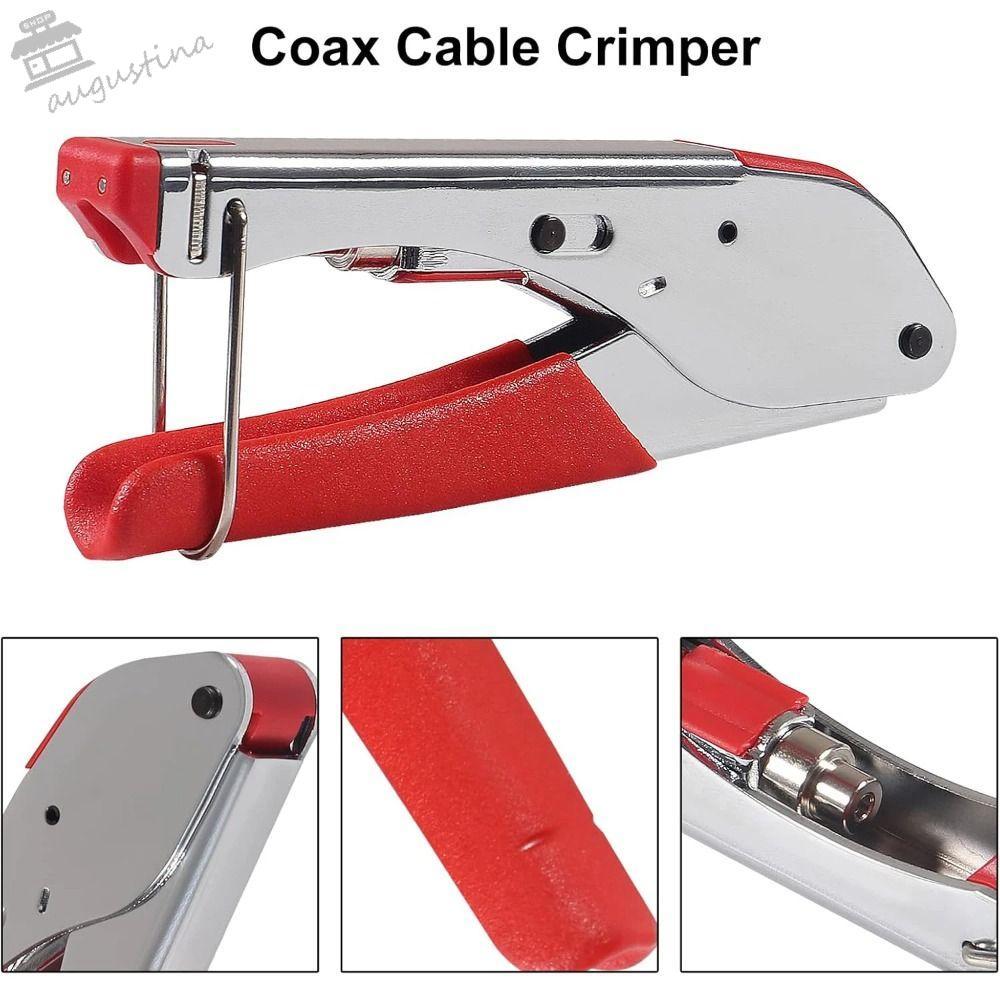 AUGUSTINA Coax Cable Crimper, เหล็กคาร์บอนทนต่อการสึกหรอ Wire Stripper ชุดเครื่องมือ, Multifunctiona