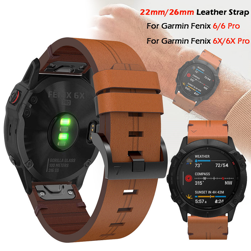 Garmin Garmin fenix6/6xpro/7x/5X plus สายหนังแท้ Flying Time-Resistant 3HR Instinct Smart Watch 935/