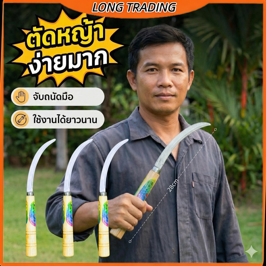 เคียวด้ามไม้ มีดทำสวนคม น้ำหนักเบา แข็งแรง ทนทาน(ยกโหล12ชิ้น)L-1751พร้อมส่ง